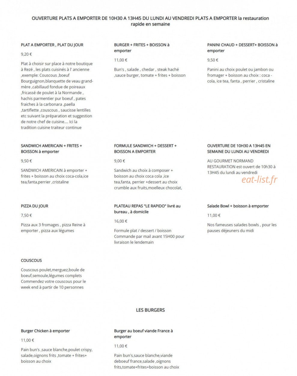 Au Gourmet Normand — carte page 1
