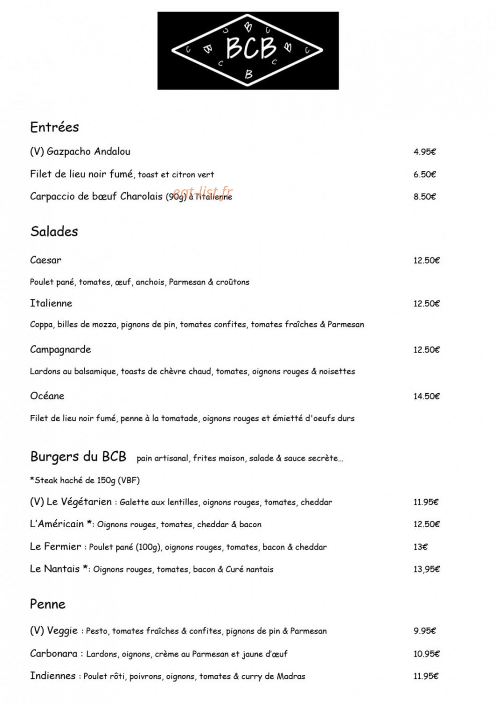 Bcb Le Bistrot — carte page 1