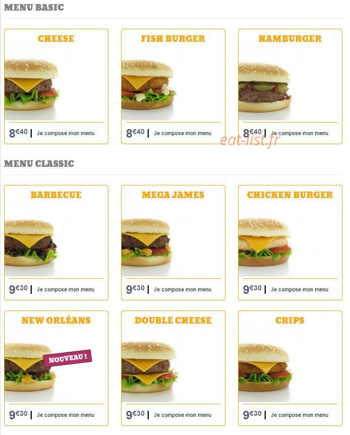 Diner's Burger — carte page 1