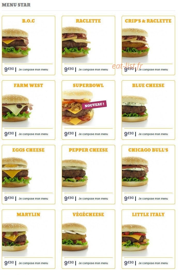 Diner's Burger — carte page 2