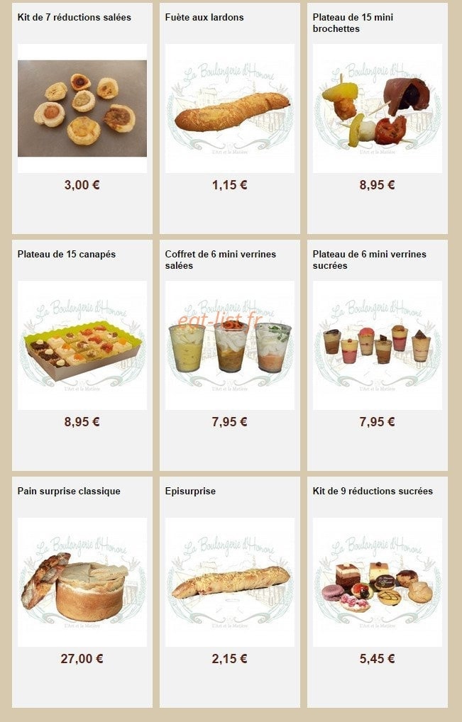 La Boulangerie d'Honoré — carte page 26