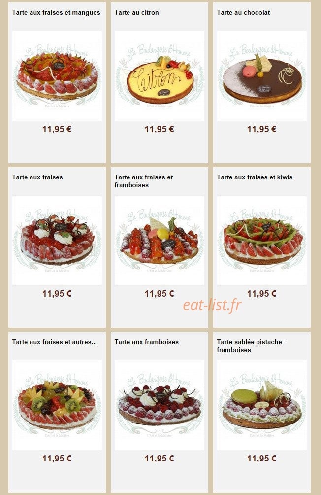 La Boulangerie d'Honoré — carte page 12