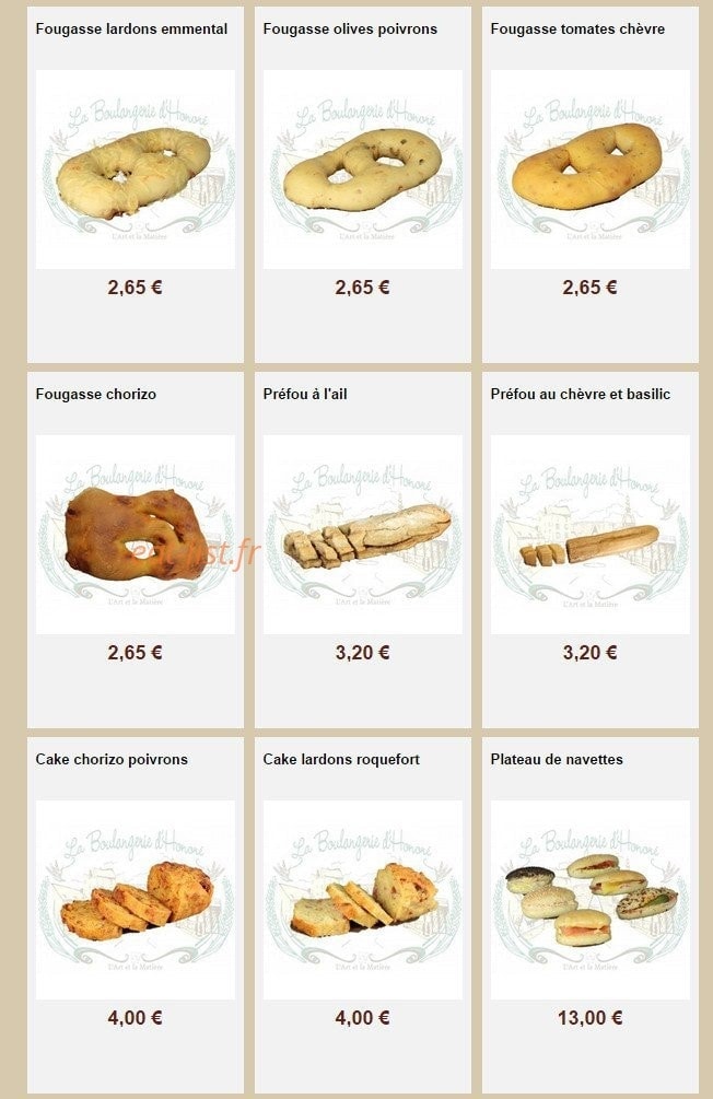 La Boulangerie d'Honoré — carte page 25
