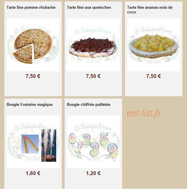 La Boulangerie d'Honoré — carte page 14