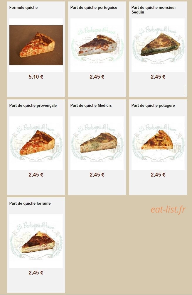 La Boulangerie d'Honoré — carte page 20