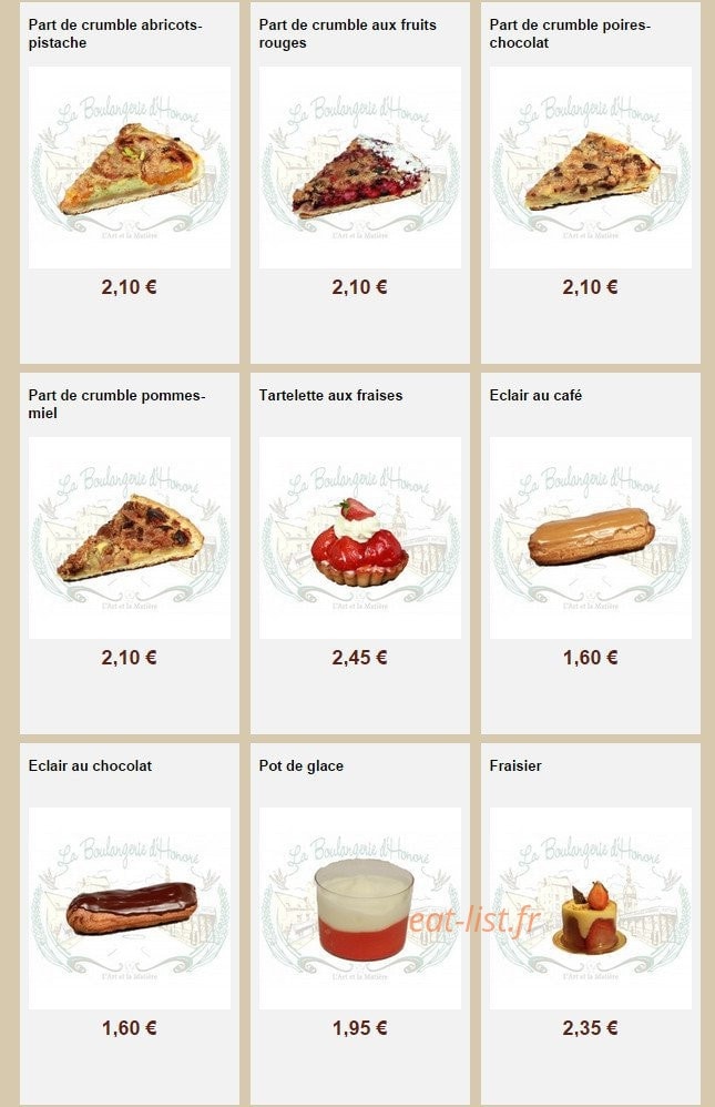 La Boulangerie d'Honoré — carte page 5