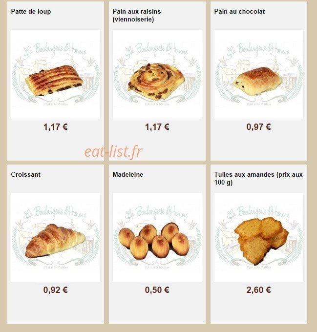 La Boulangerie d'Honoré — carte page 29