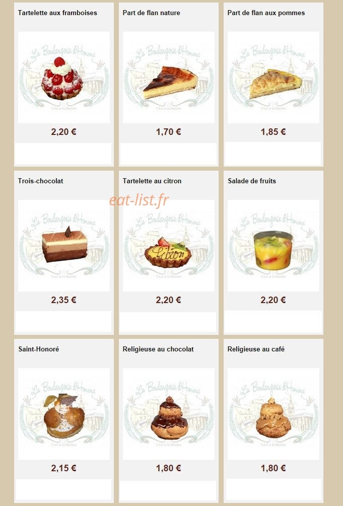 La Boulangerie d'Honoré — carte page 7