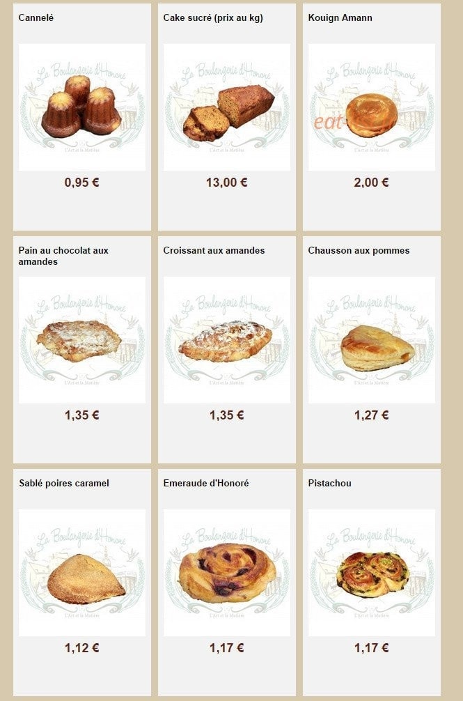 La Boulangerie d'Honoré — carte page 28
