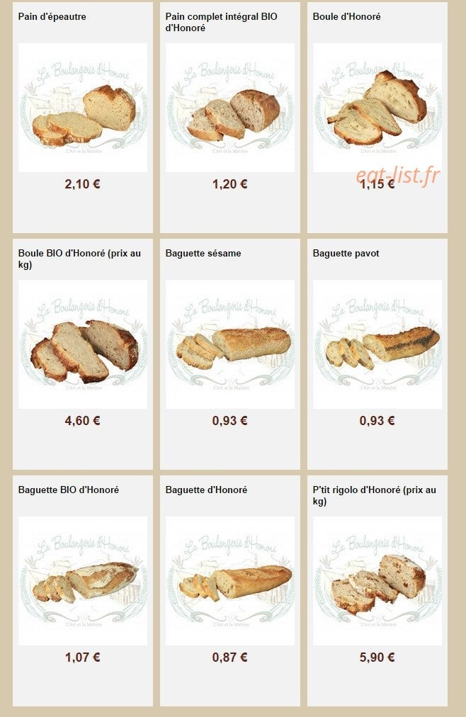 La Boulangerie d'Honoré — carte page 4