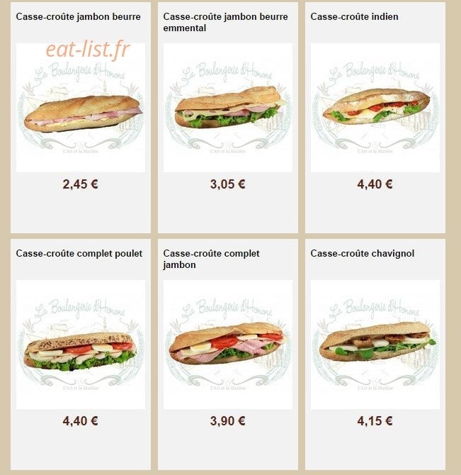 La Boulangerie d'Honoré — carte page 23