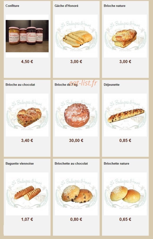 La Boulangerie d'Honoré — carte page 30
