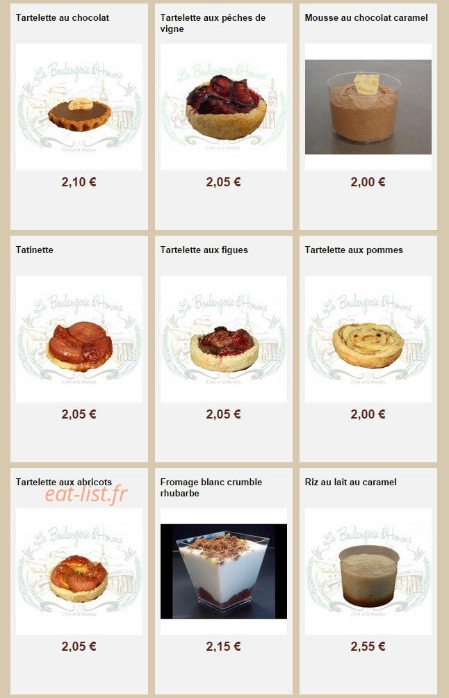 La Boulangerie d'Honoré — carte page 6