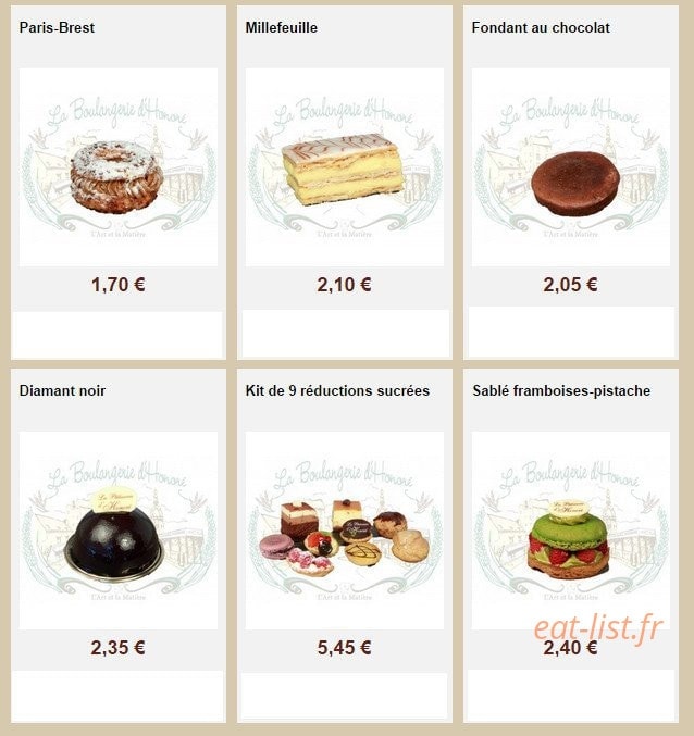 La Boulangerie d'Honoré — carte page 8