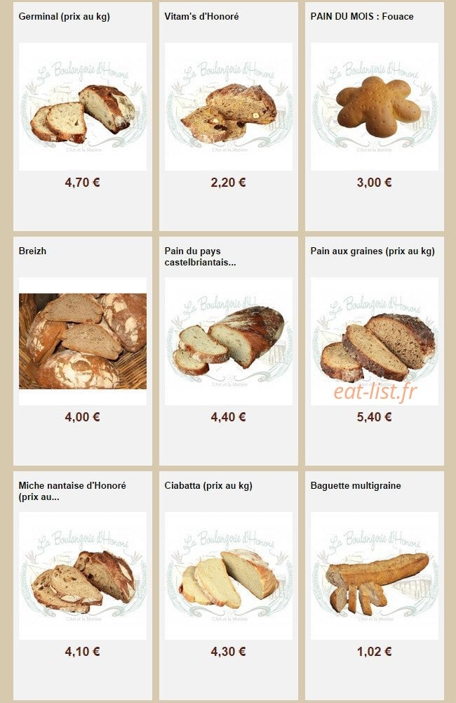 La Boulangerie d'Honoré — carte page 1