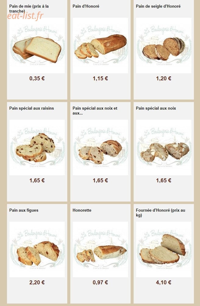 La Boulangerie d'Honoré — carte page 3