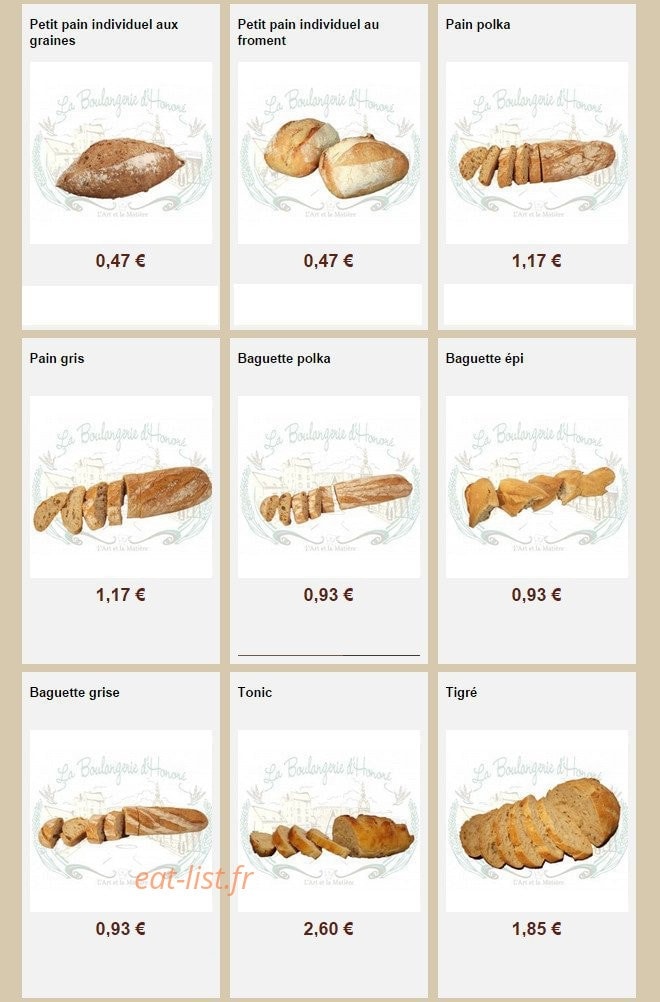 La Boulangerie d'Honoré — carte page 2