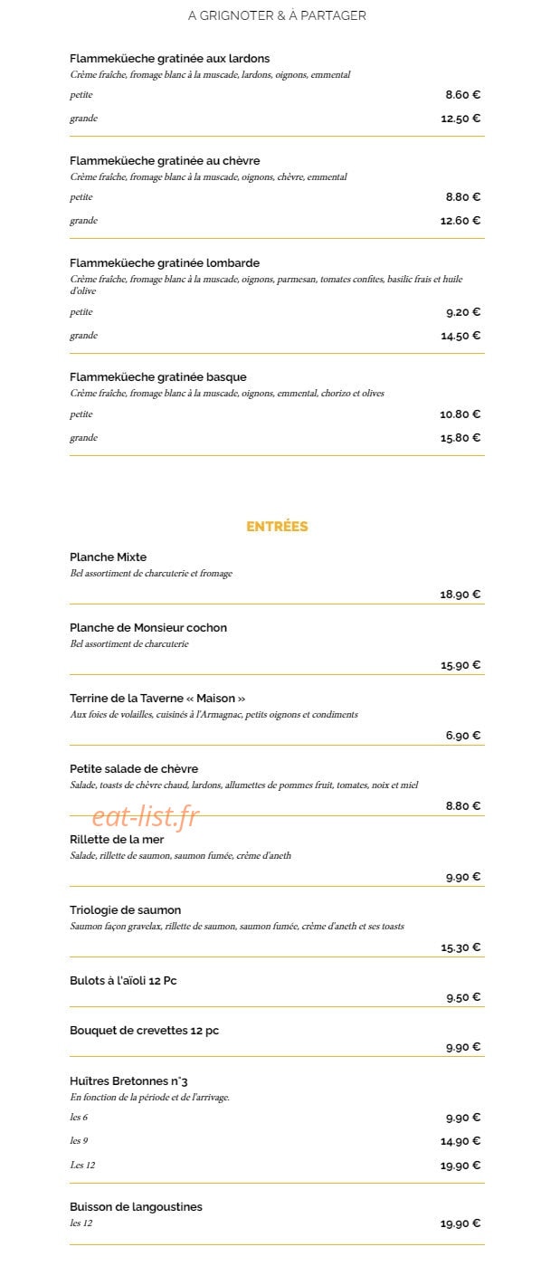 La Taverne — carte page 1