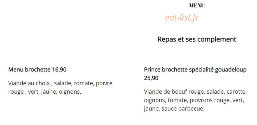 Prince Burger Eat — carte page 1