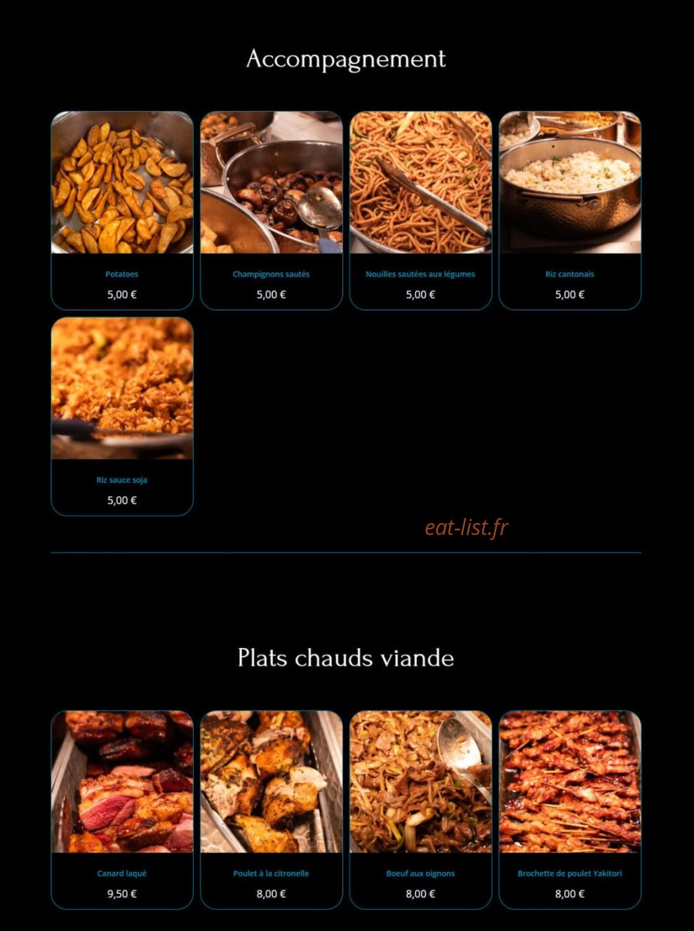 Carte et menu de Villa D'or à Reze — Accompagnements, plats chauds, viandes