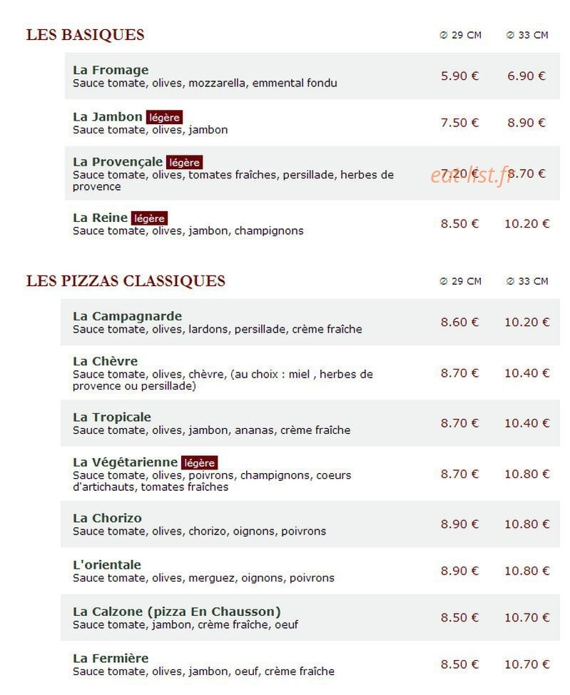 Le Kiosque à Pizzas — carte page 1