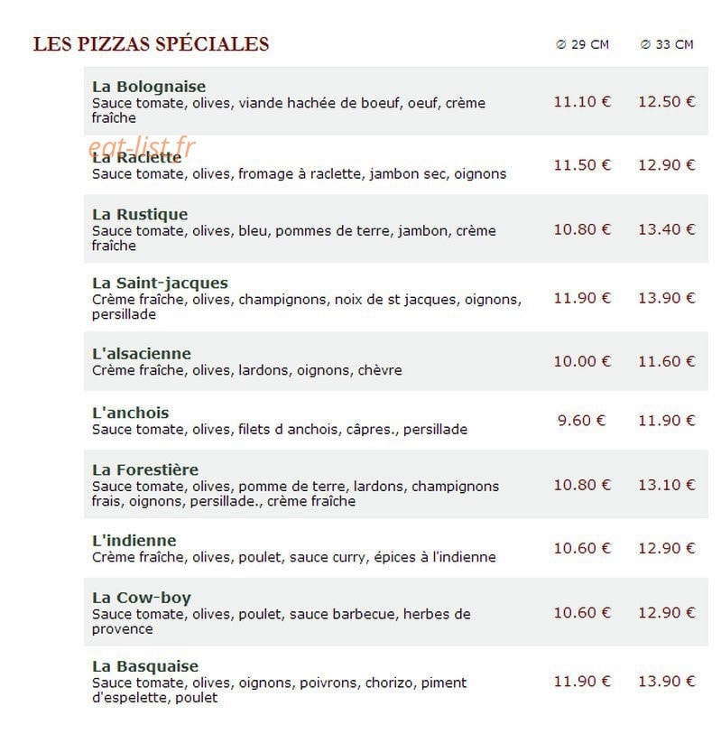 Le Kiosque à Pizzas — carte page 2
