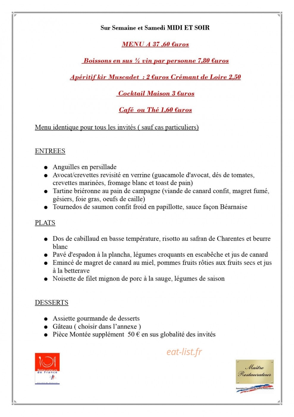Auberge De Breca — carte page 8