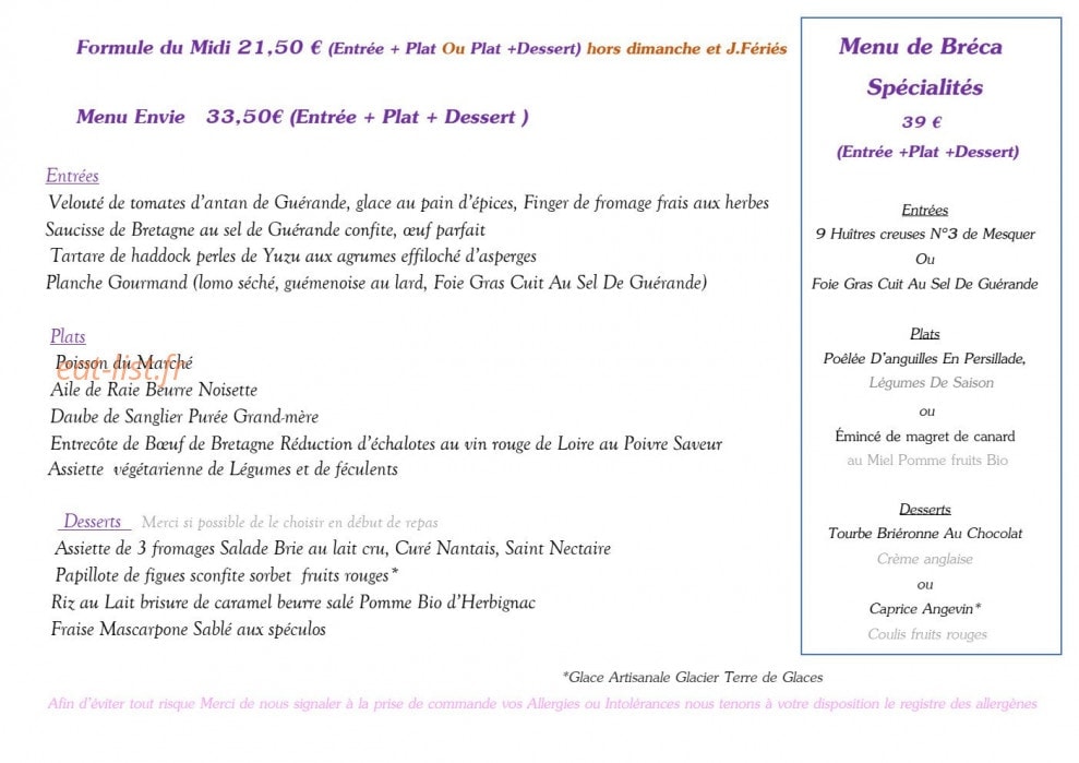 Auberge De Breca — carte page 2