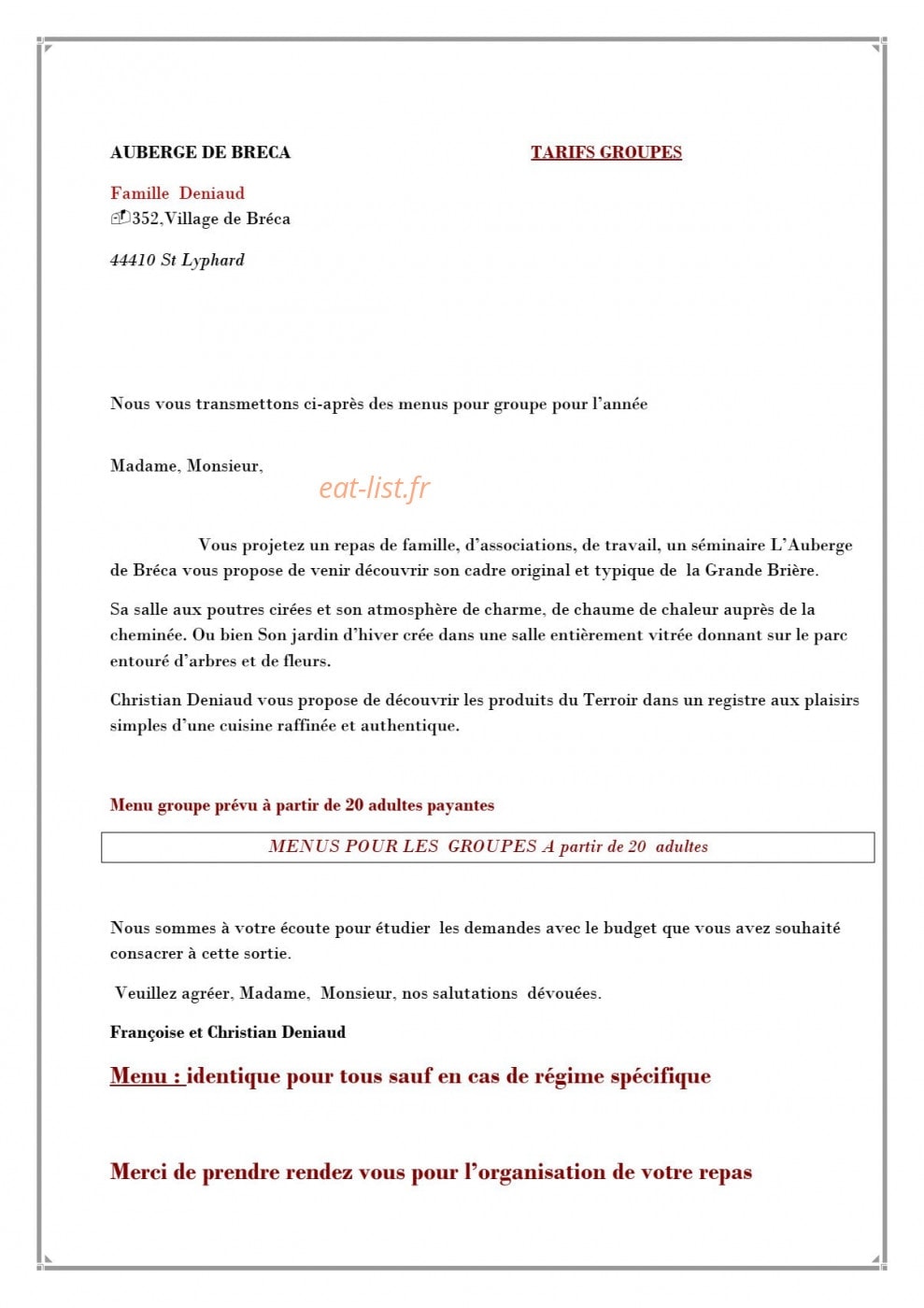 Auberge De Breca — carte page 6