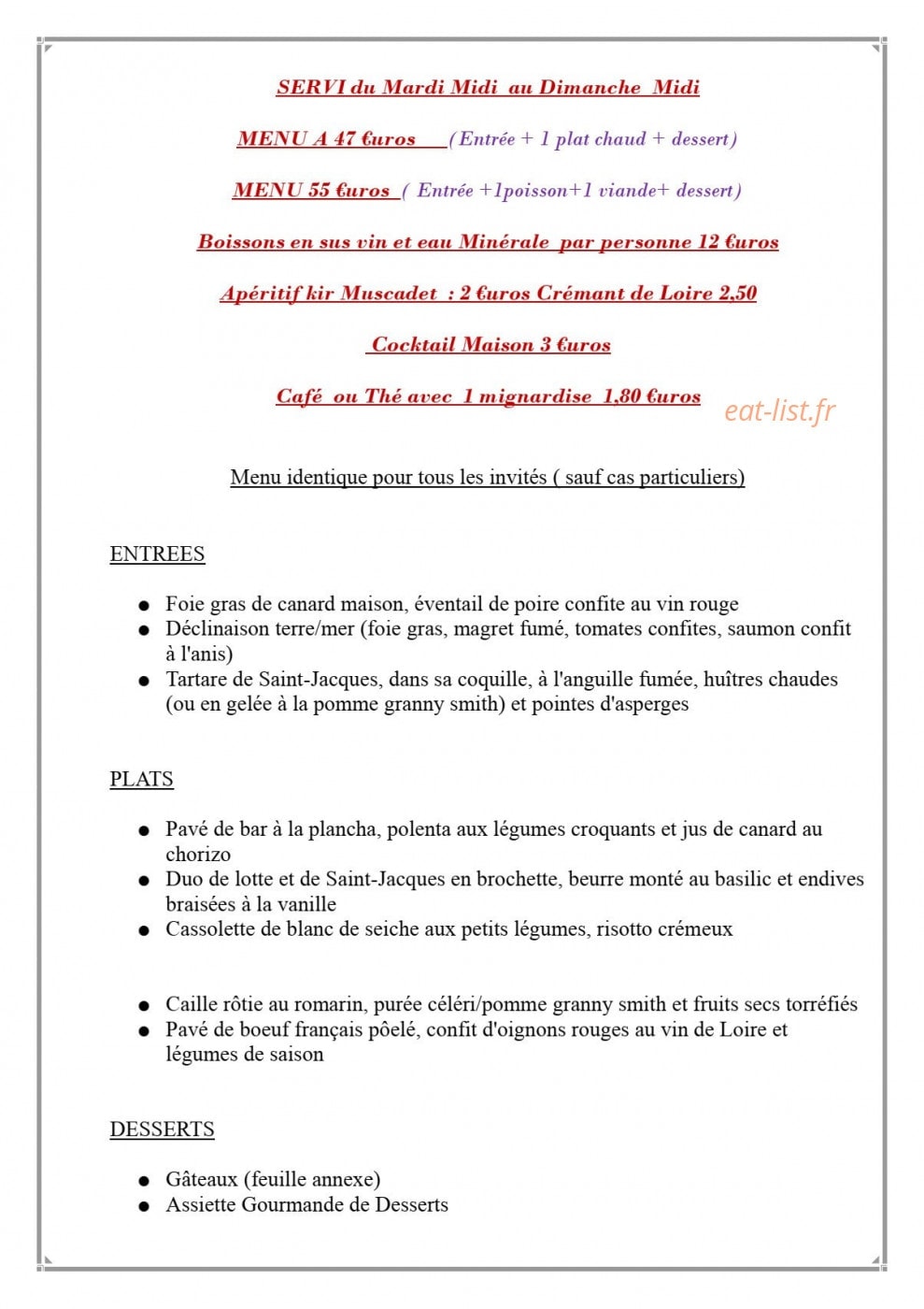 Auberge De Breca — carte page 9