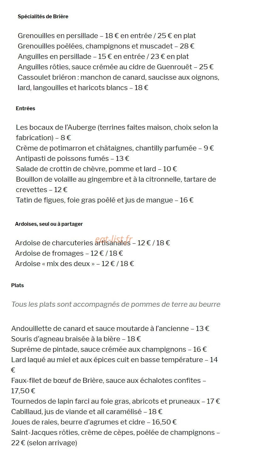 Auberge de Kerhinet — carte page 1
