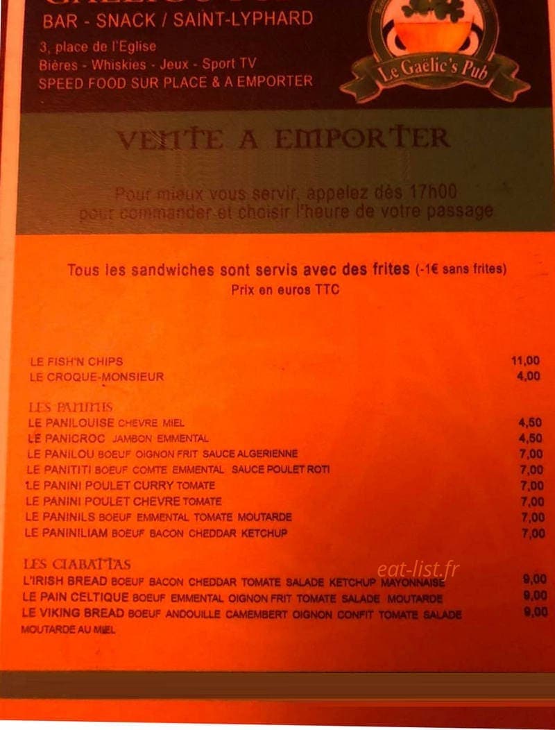 Le Gaëlic's Pub — carte page 2