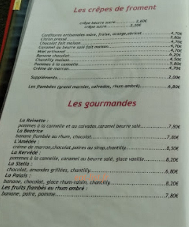 Crêperie du Plat Pays — carte page 1