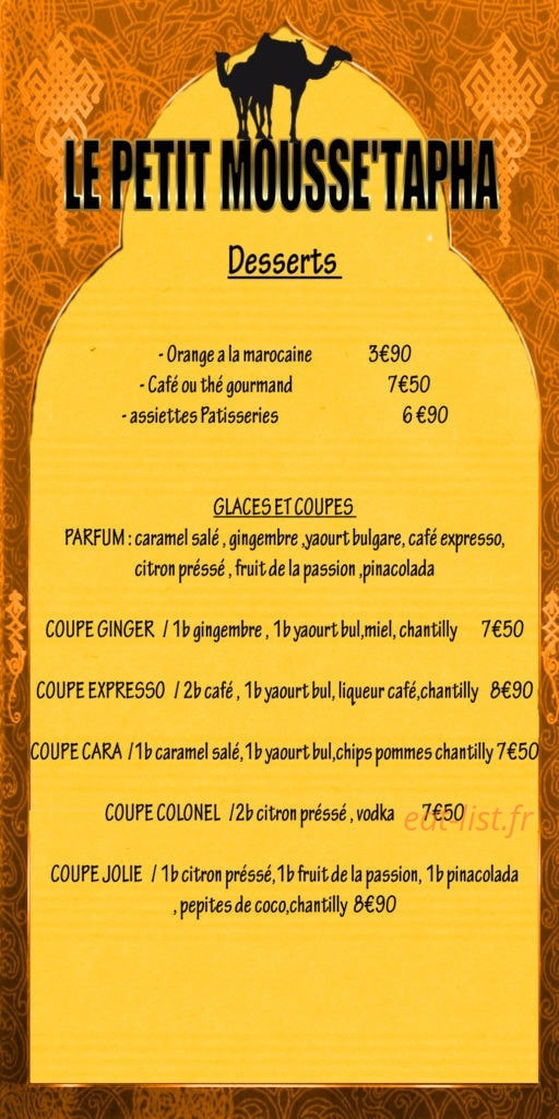 Carte et menu de Le Petit Mousse'tapha à La Turballe — Les desserts, glaces, ...