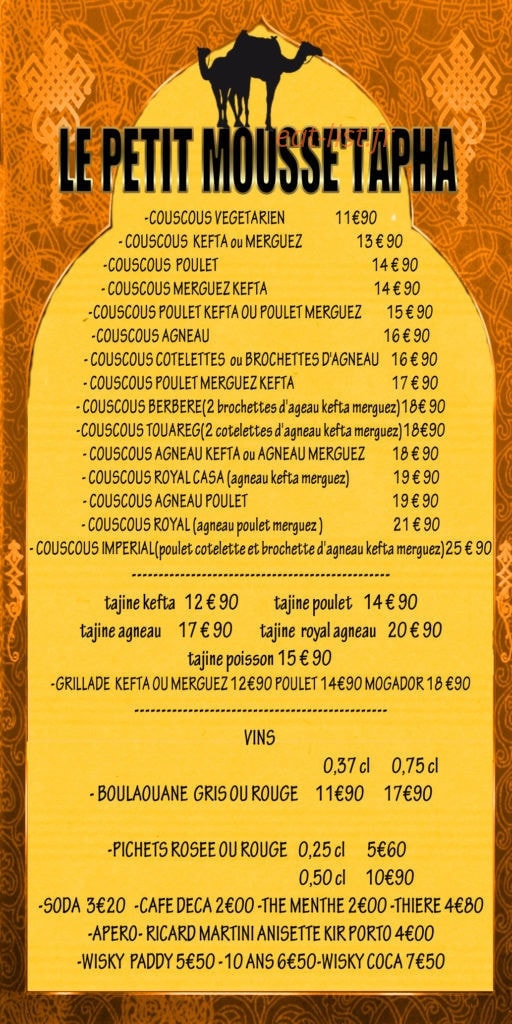 Carte et menu de Le Petit Mousse'tapha à La Turballe — Le menu su place