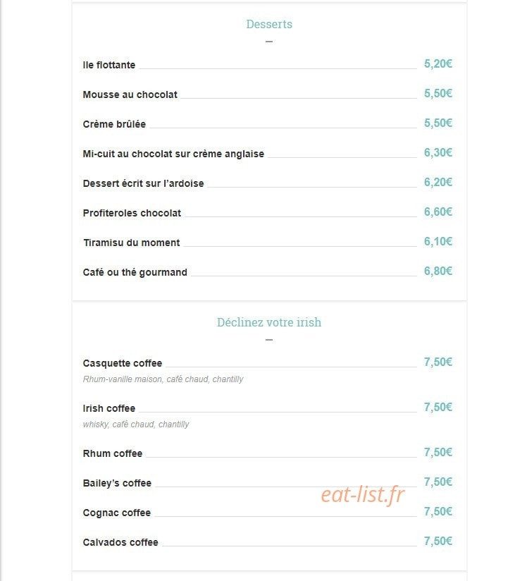 Carte et menu de Ptite casquette à La Turballe — Dessserts...