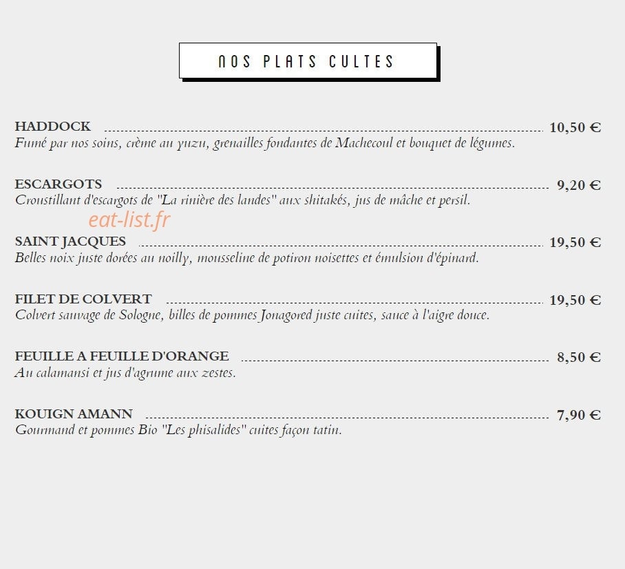 Carte et menu de Hall Saint Lazare à Le Loroux Bottereau — Les plats cultes