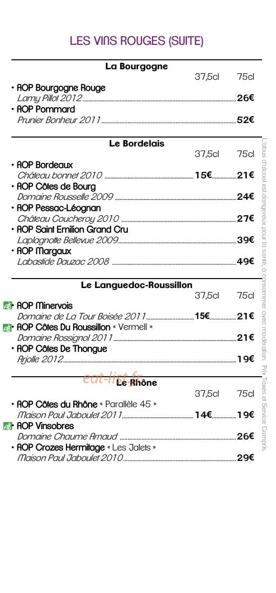 Auberge De L'Ecluse — carte page 5