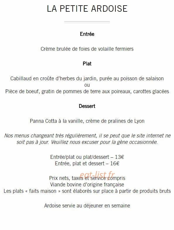 Auberge De L'Ecluse — carte page 1