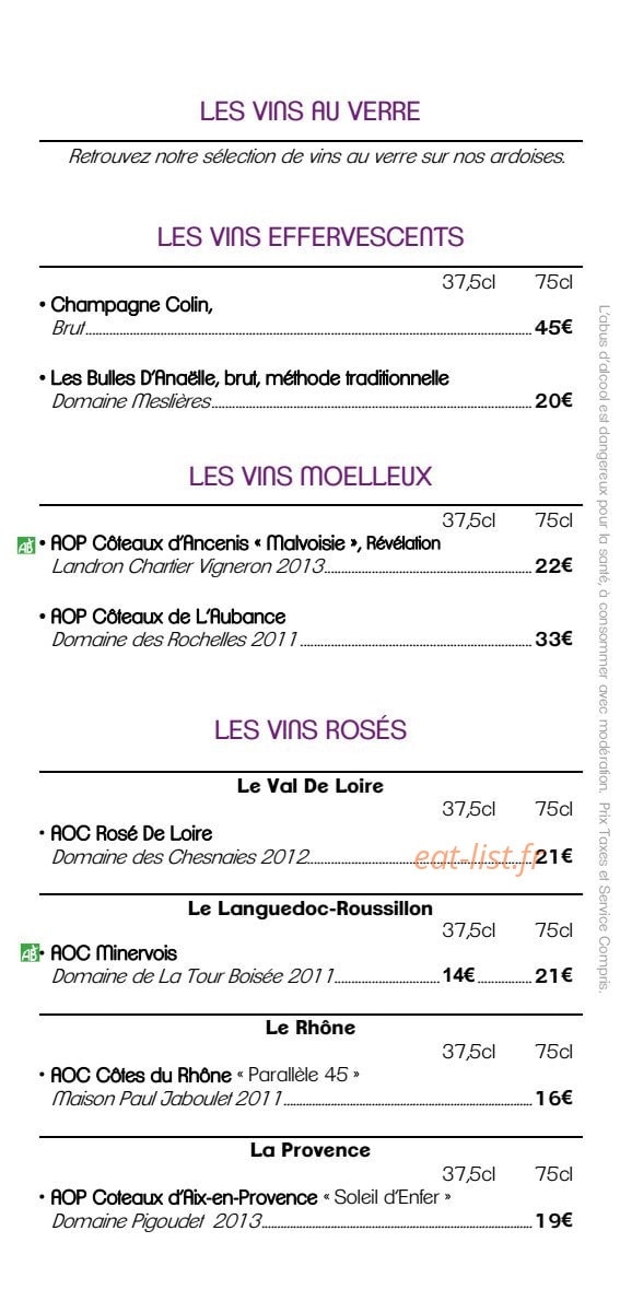 Auberge De L'Ecluse — carte page 3