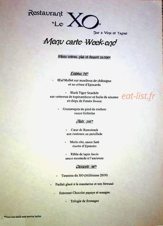 Restaurant "le XO" — carte page 1