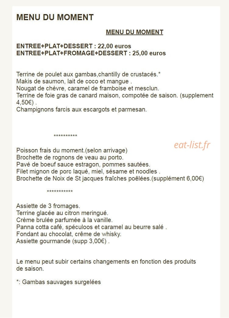 Auberge des Marais — carte page 1
