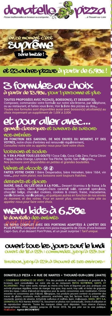 Donatello Pizza — carte page 1