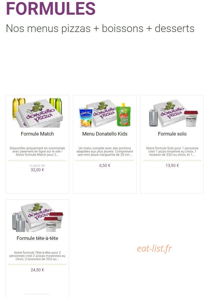 Donatello Pizza — carte page 4
