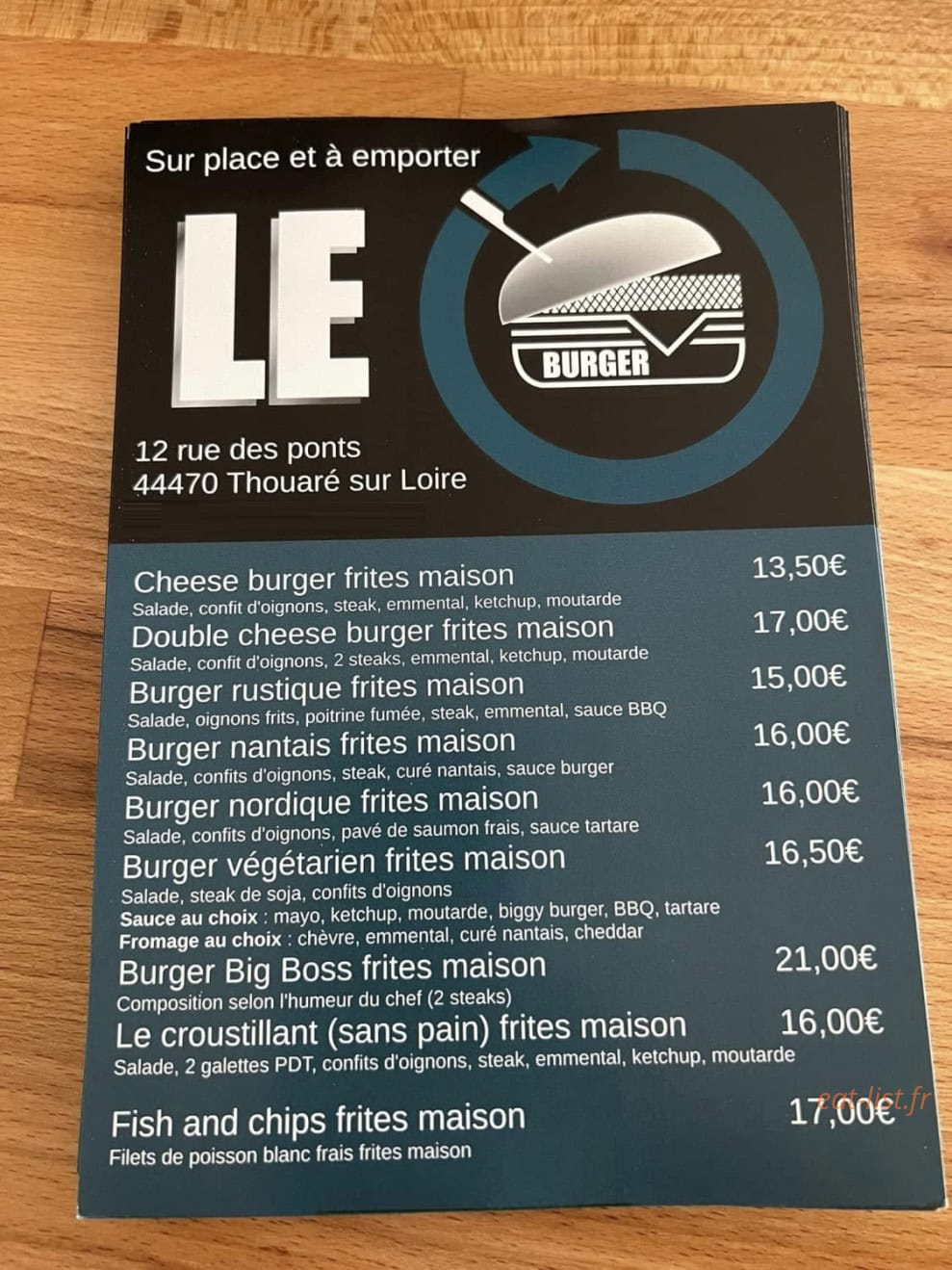Le Burger — carte page 1