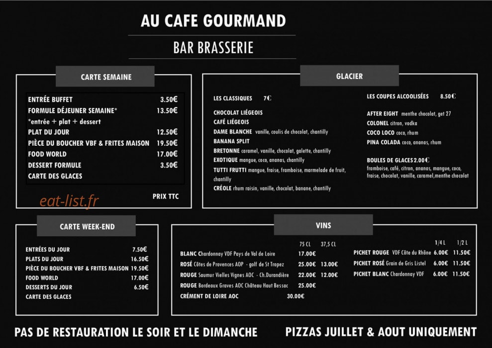 Au Café Gourmand — carte page 1