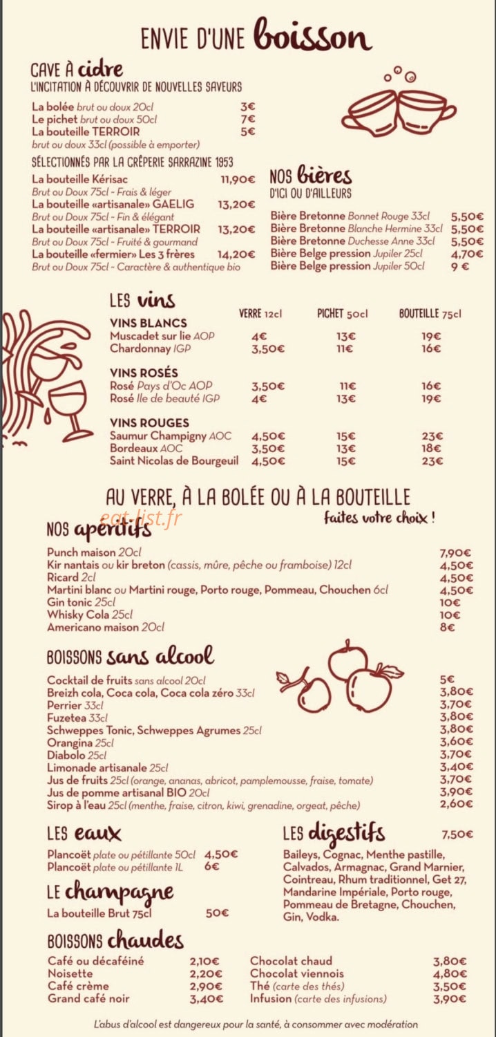 Crêperie Sarrazine 1953 — carte page 6