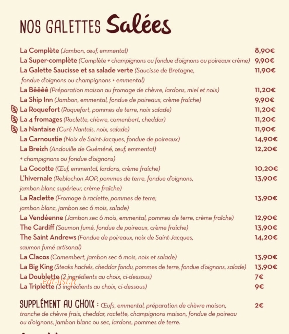 Crêperie Sarrazine 1953 — carte page 2