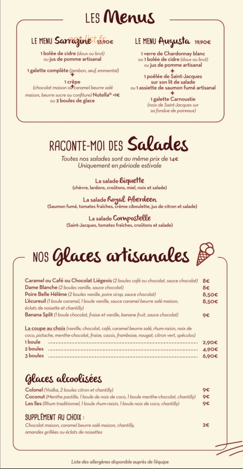 Crêperie Sarrazine 1953 — carte page 4