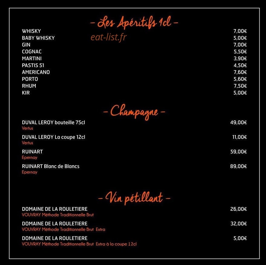 Carte et menu de L’écailleur à La Baule Escoublac — Apéritifs, champagnes et vin pétillant